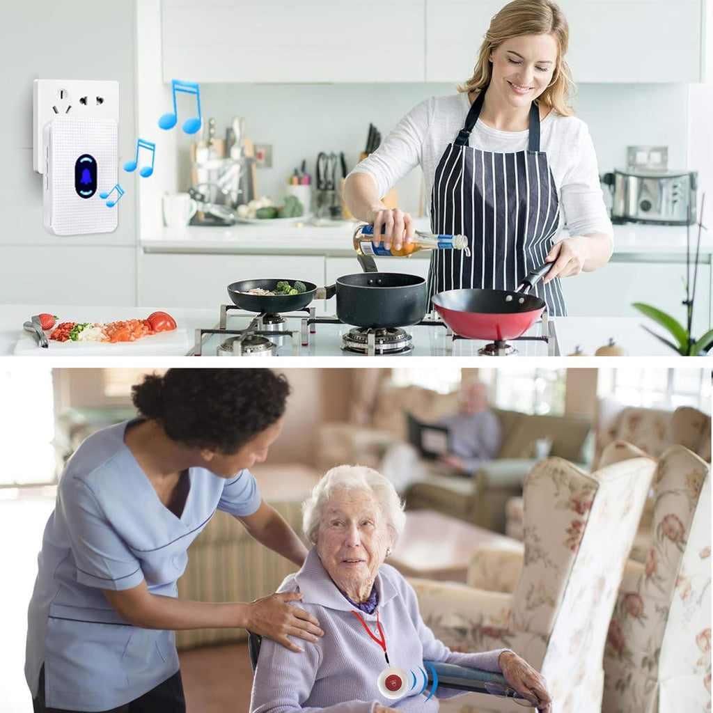 Elderly Call Button with 2 Receivers & 1 Waterproof Transmitters & 1 Doorbell C7260