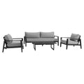 4 Piece Black Aluminum Outdoor Seating Set with Dark Gray Cushions I874804