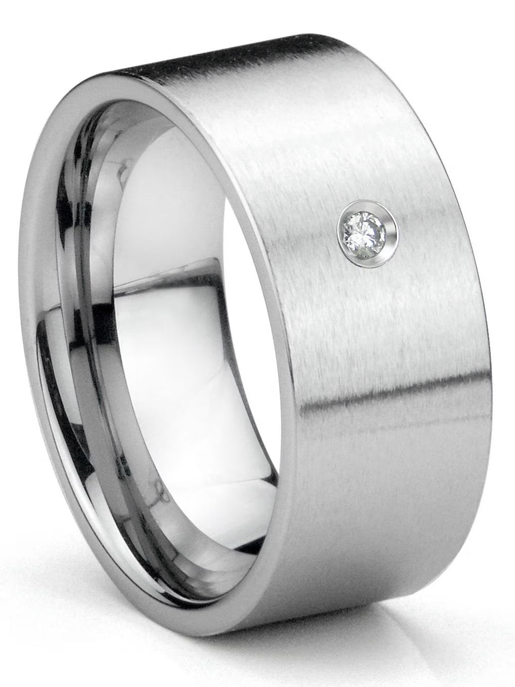 Titanium Tungsten Carbide Diamond 10MM Flat Brush Finish Comfort Fit Mens Wedding Band Ring Sz 8.0 F127