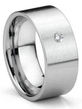 Titanium Tungsten Carbide Diamond 10MM Flat Brush Finish Comfort Fit Mens Wedding Band Ring Sz 8.0 F127