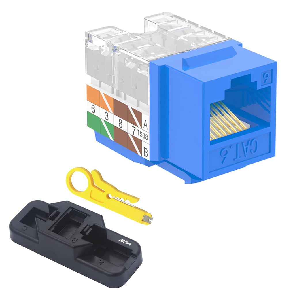 50-Pack RJ45 Cat6 90-Degree Keystone Jack Insert with Punch Down Stand Tool and Wire Stripper Cutter O370180