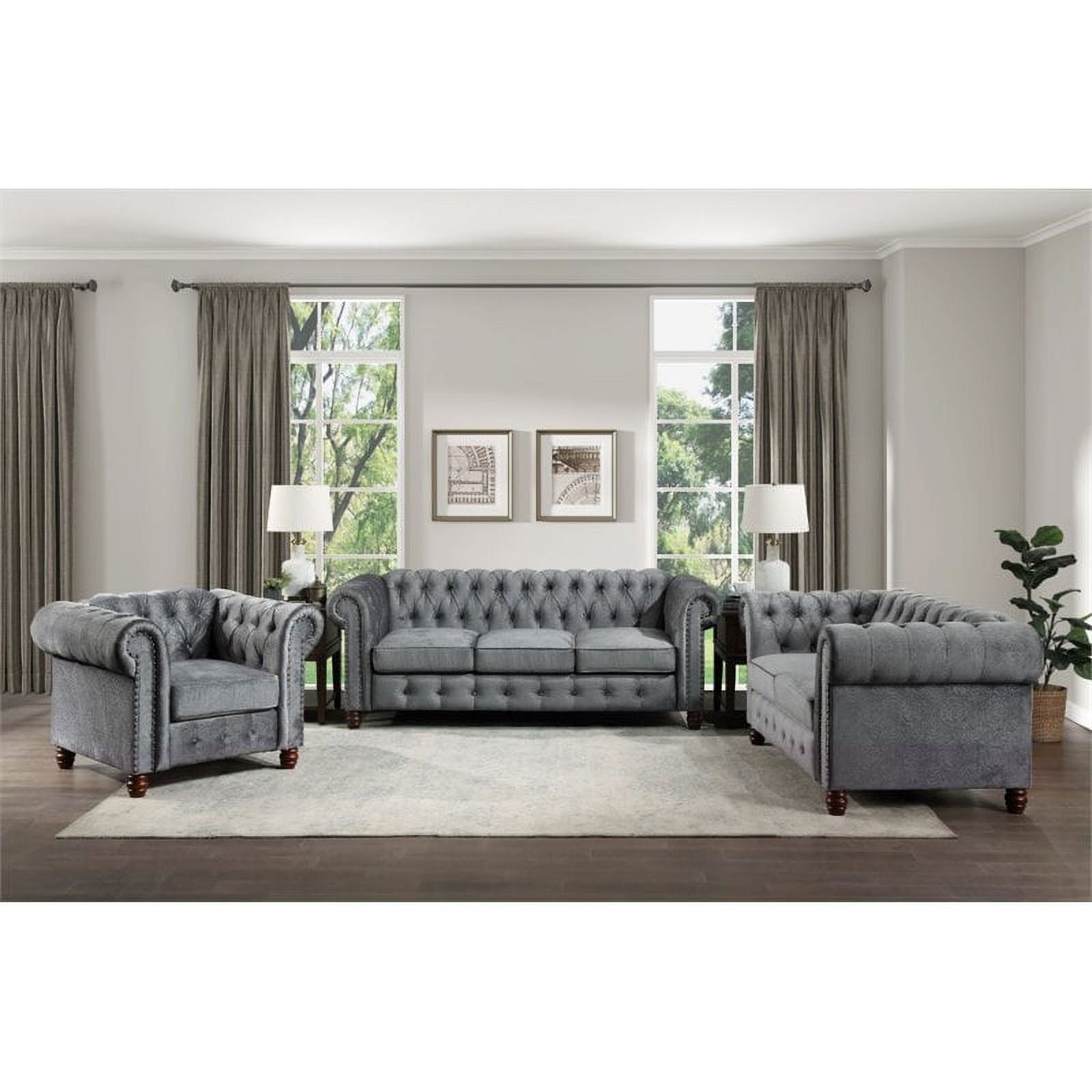Dark Gray Velvet Chesterfield Loveseat O19606