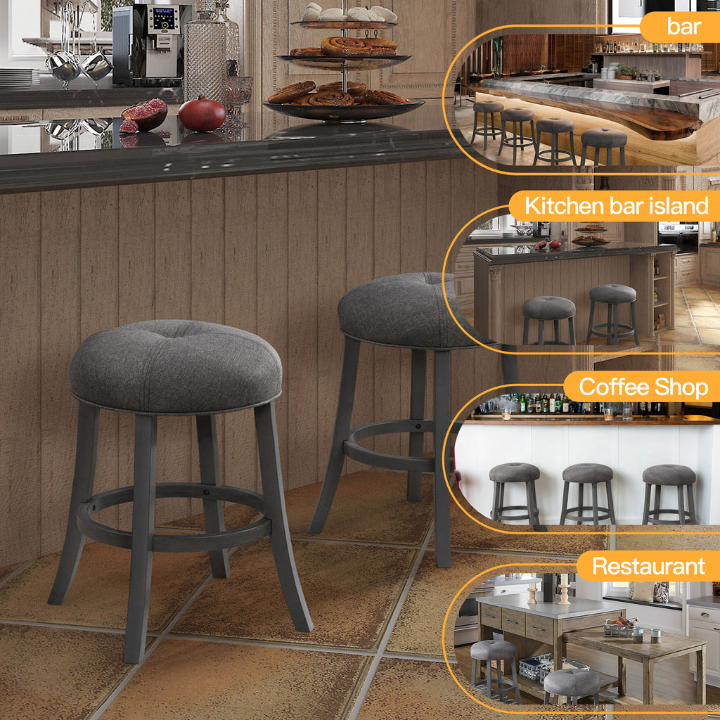 Grey Upholstered Counter Height Bar Stools Set of 2 I7988