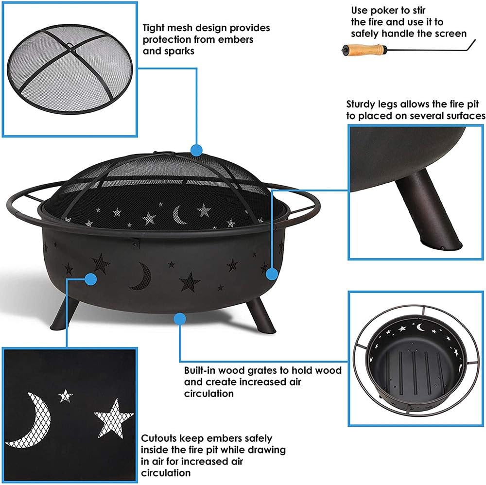 Large Size Steel Fire Bowl with Mesh Spark Screen Cover R6283