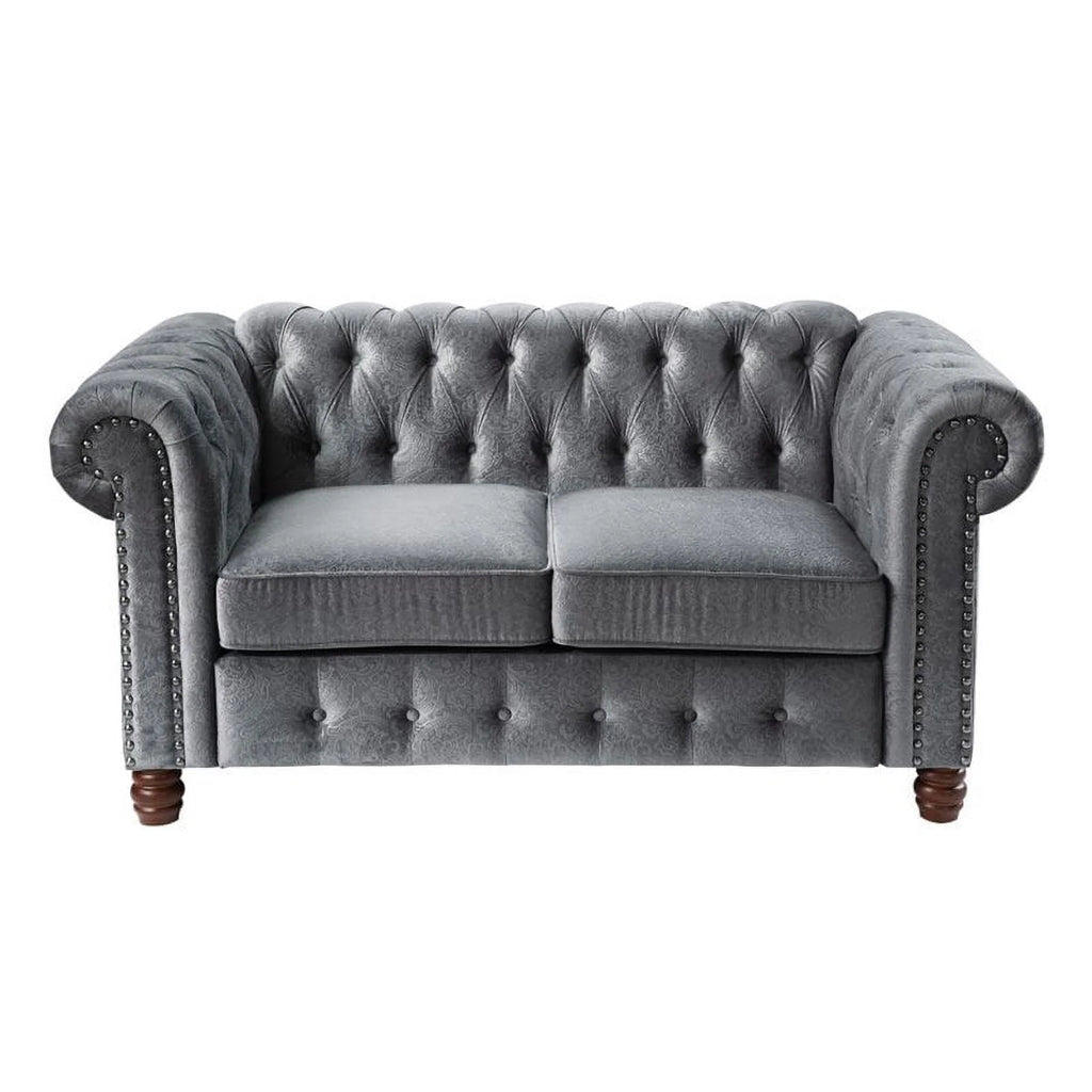 Dark Gray Velvet Chesterfield Loveseat O19606