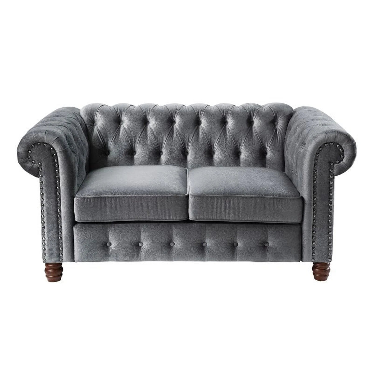 Dark Gray Velvet Chesterfield Loveseat O19606