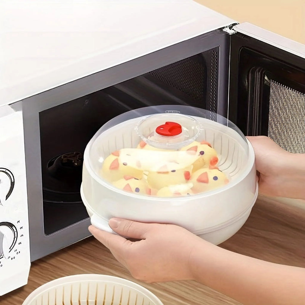 1pc Round Microwave Steamer Food Container H8230