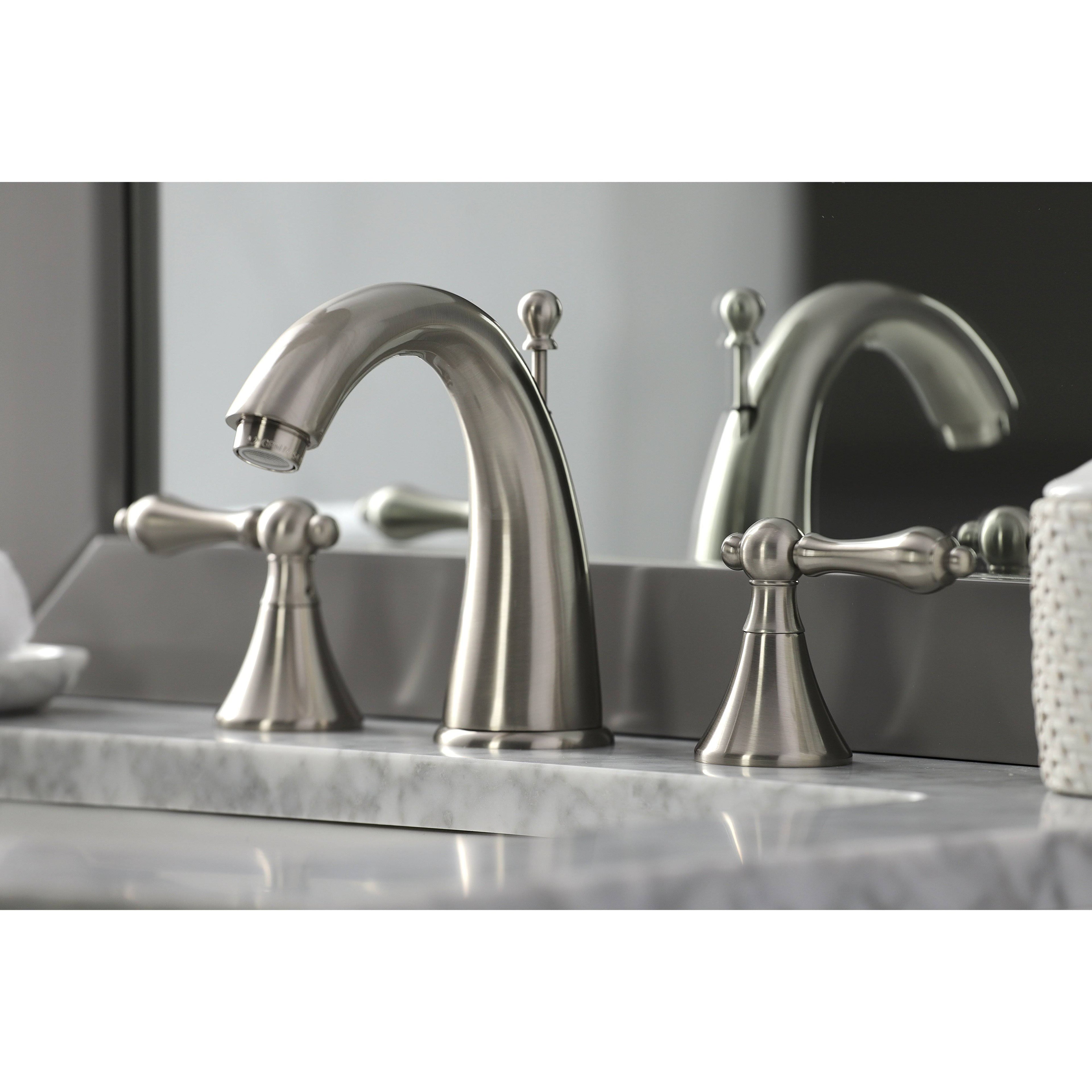 Brushed Nickel Widespread Bathroom Faucet with Brass Pop-Up V8557