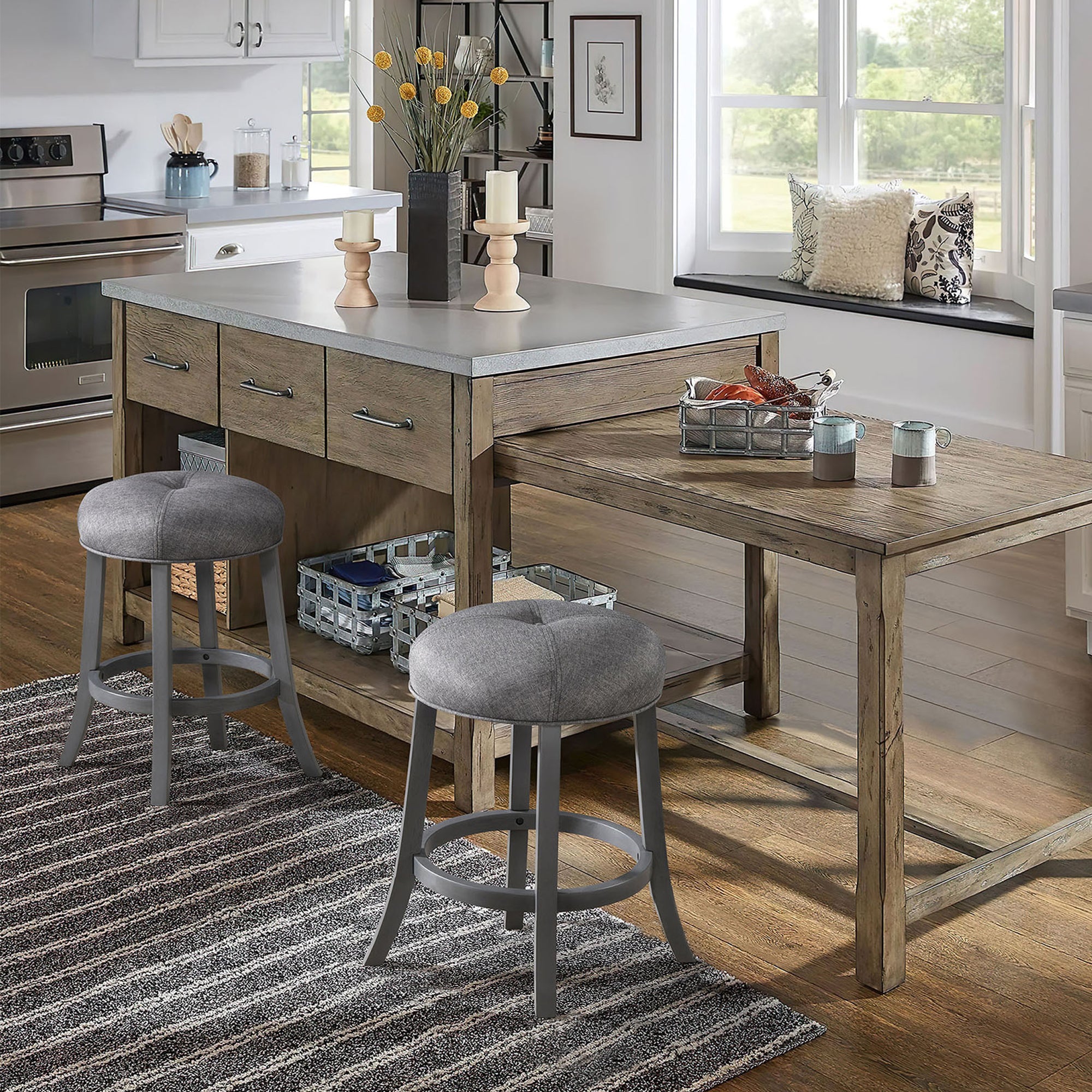 Grey Upholstered Counter Height Bar Stools Set of 2 I7988