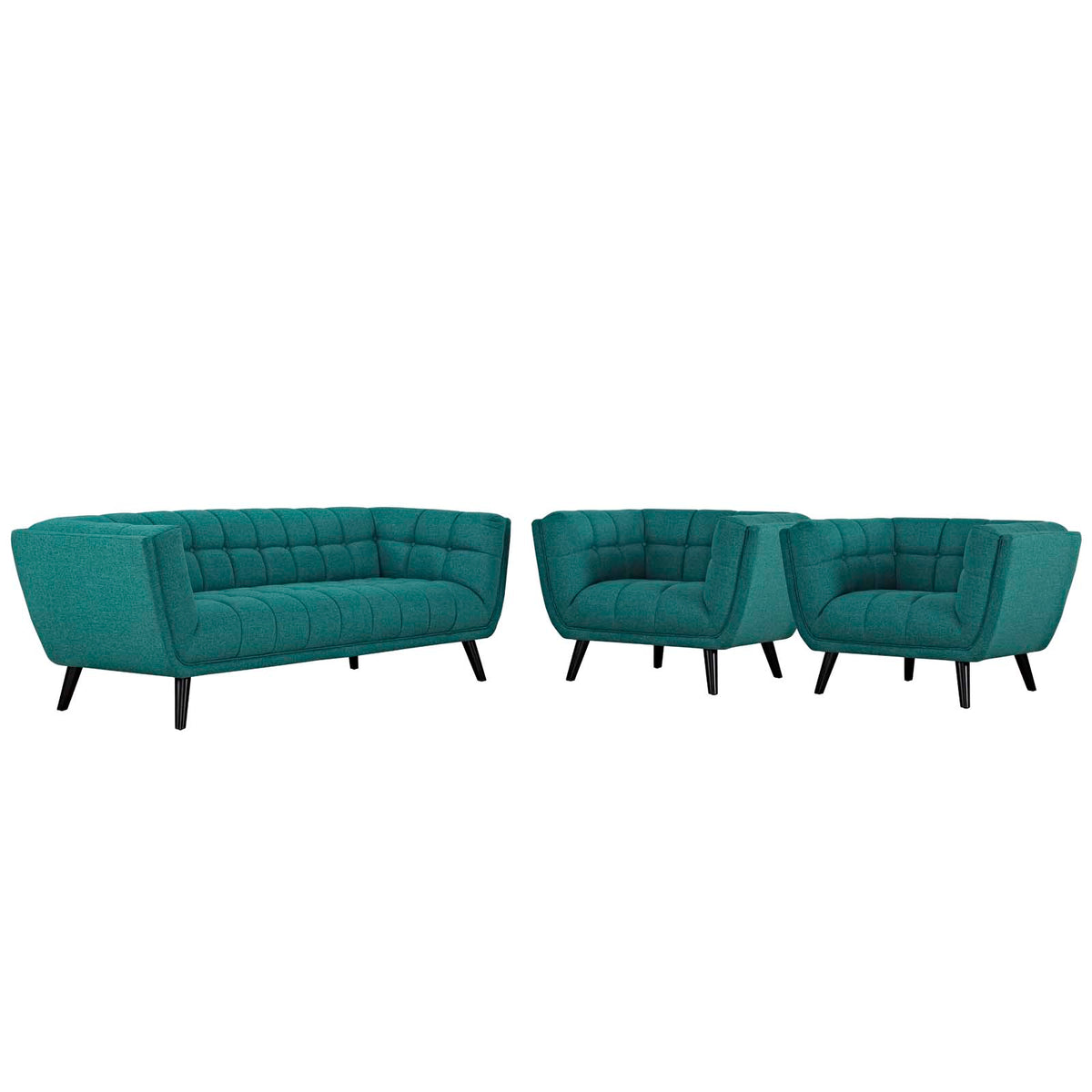 Teal 3 Piece Upholstered Fabric Sofa and Armchair Set Y61820
