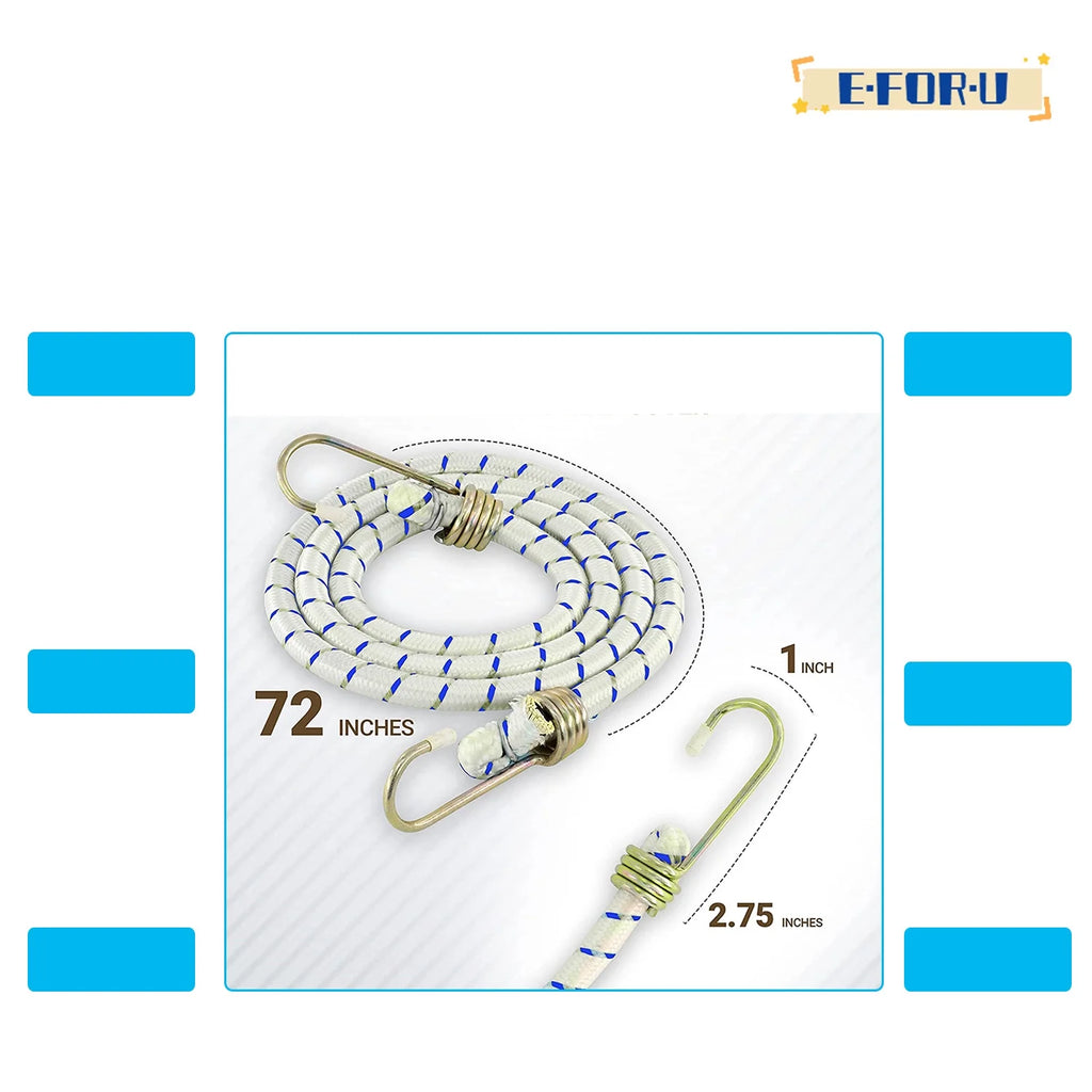 6 Pack 72-Inch Heavy Duty Bungee Cords with Metal Hooks P8434