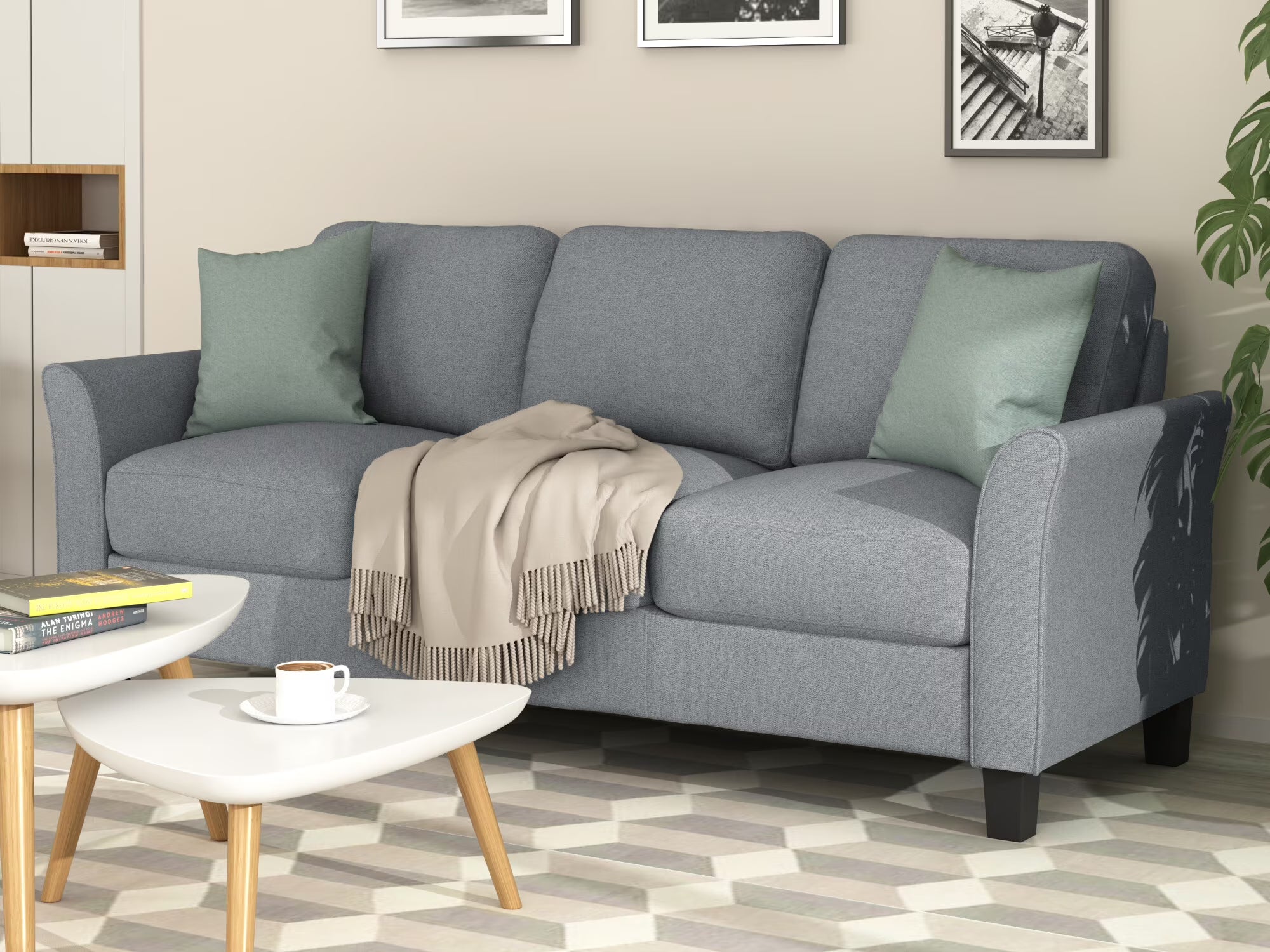 Gray Linen 3-Seat Sofa K449
