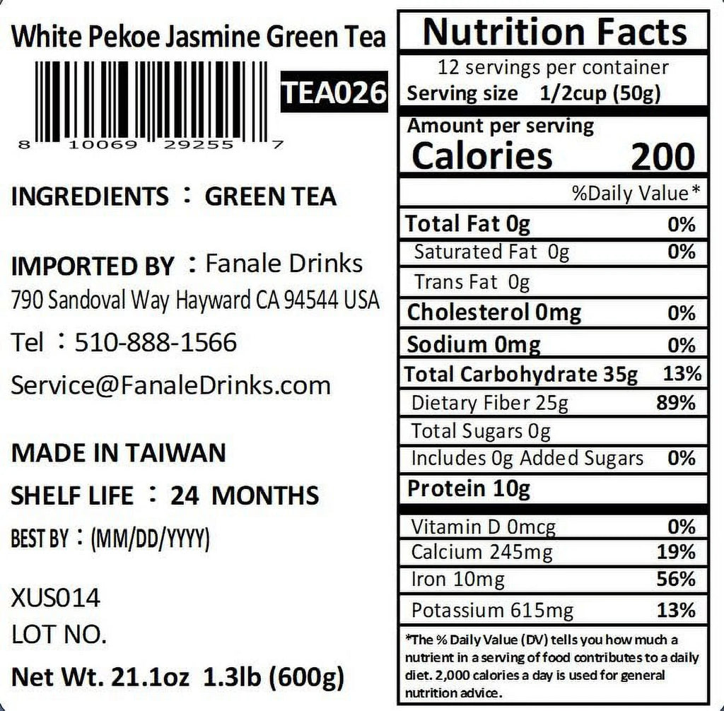 White Pekoe Jasmine Green Tea Loose Leaf Tea V305