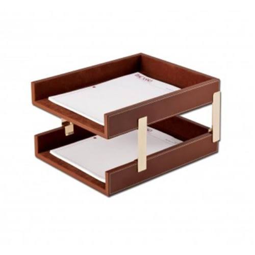 Rustic Brown Leather Double Legal-Size Trays M494859