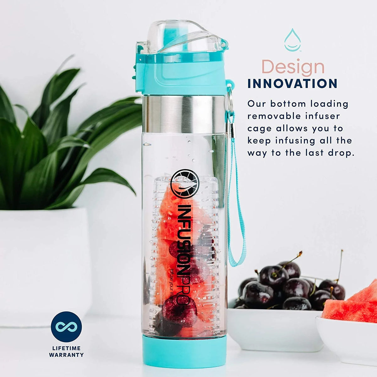 Fruit Infusion Water Bottle, Sport 24 oz with Neoprene Insulation Sleeve and Locking Lid I136
