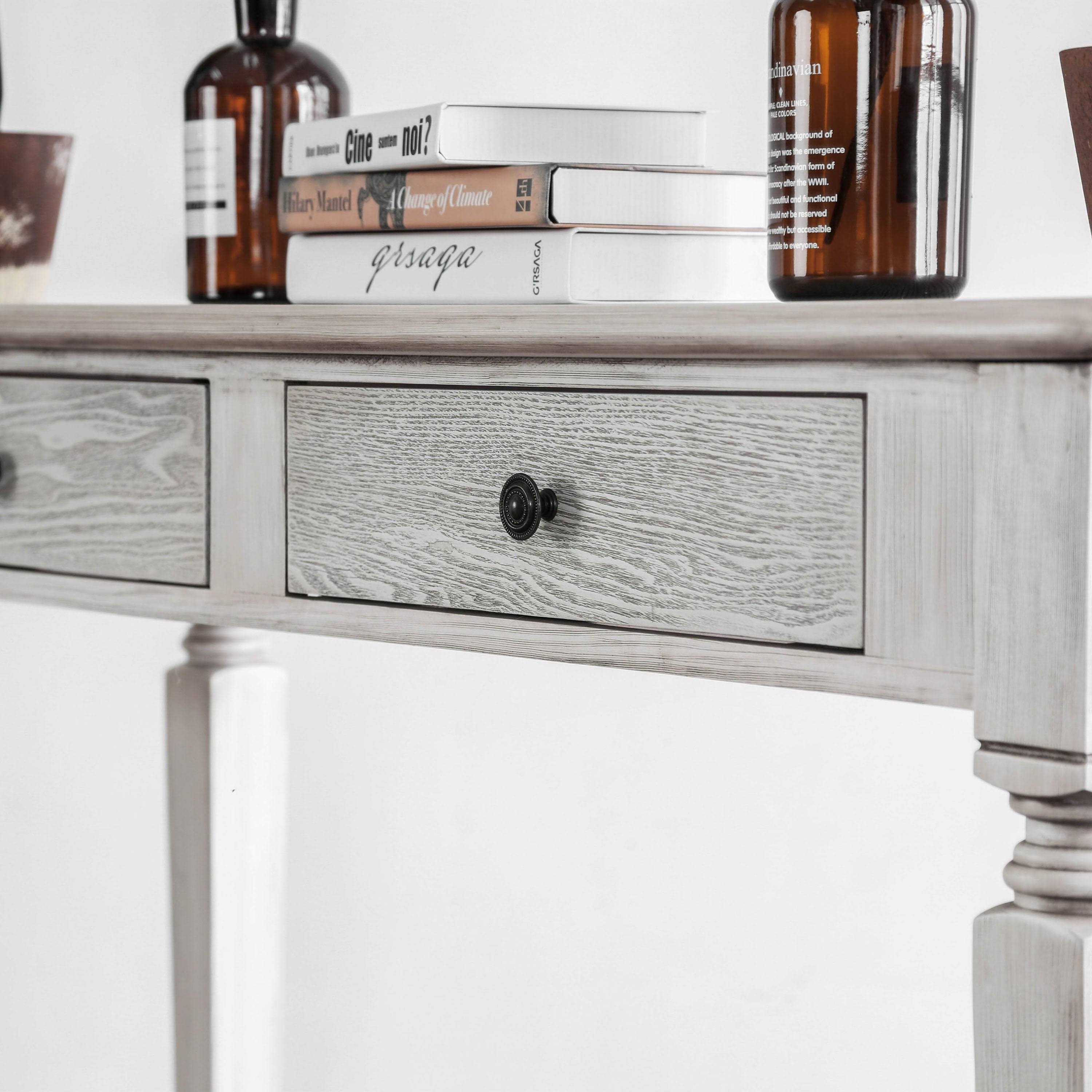 White 52-Inch Solid Wood 2-Drawer Sofa Table X144057