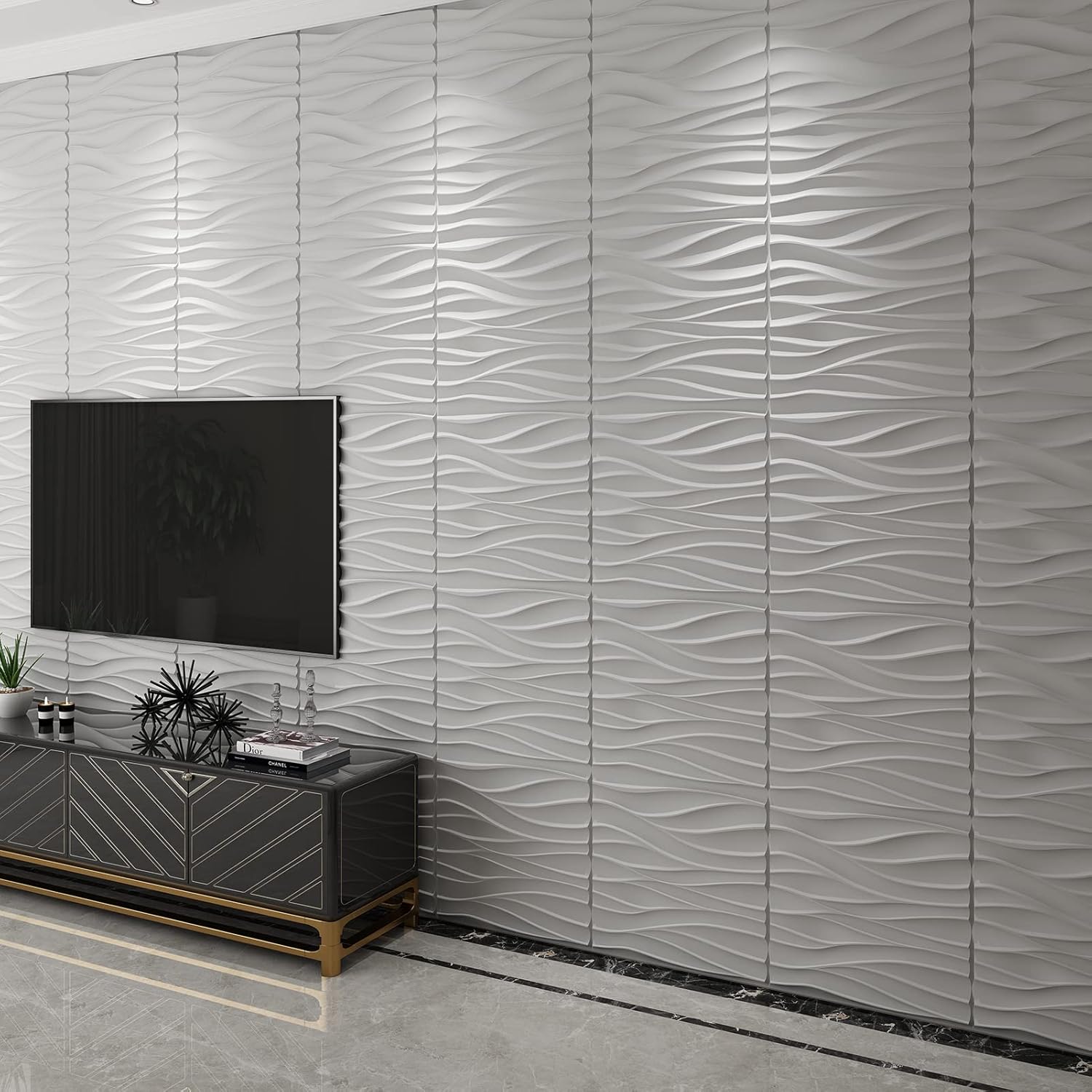 White Pack of 2 3D Wall Panels L989