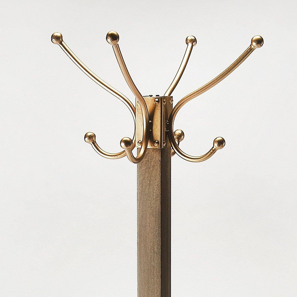 Wood & Antique Gold Coat Rack Tree X964