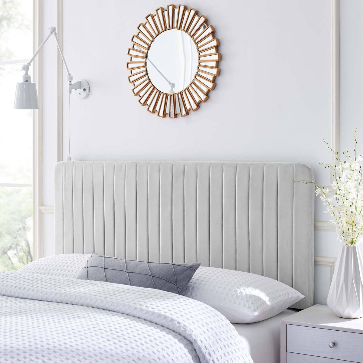 Light Gray Velvet Full/Queen Headboard D7742