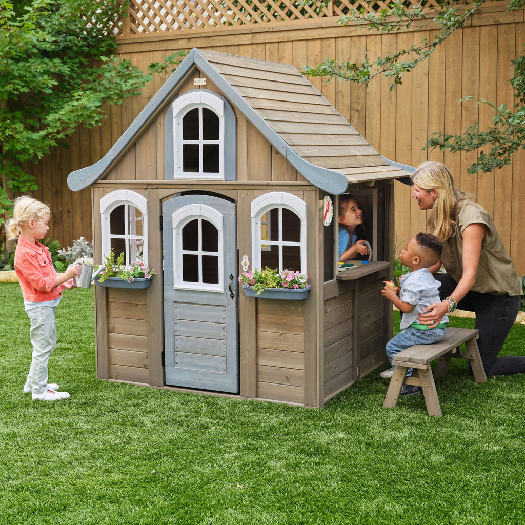 Wooden Outdoor Playhouse with Bench and Kitchen Z2617