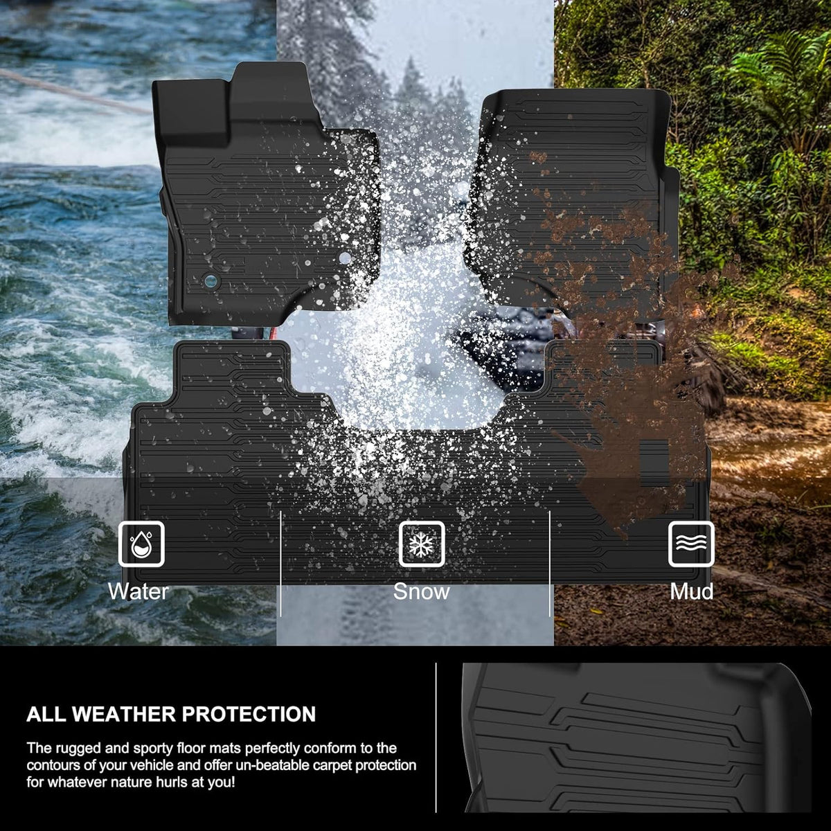 F150 Floor Mats for 2021 2022 Ford F-150 SuperCrew Cab All Weather Custom Fit Liners with Under Seat Lux Box A62673