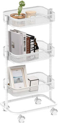 White 3-Tier Metal Rolling Utility Cart with Lockable Wheels T359374