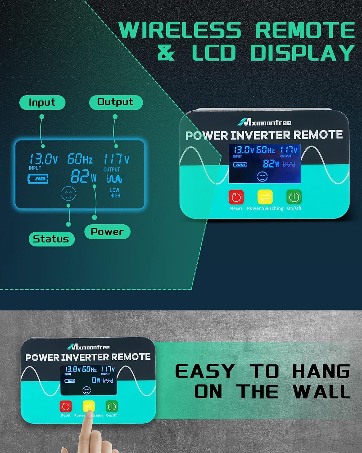 5000W Pure Sine Wave Power Inverter 12V DC to 110V AC with Wireless Remote Control LCD Display Q815