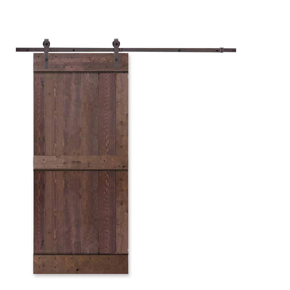 Walnut Stained Knotty Pine Wood Interior Sliding Barn Door with Hardware Kit O935944
