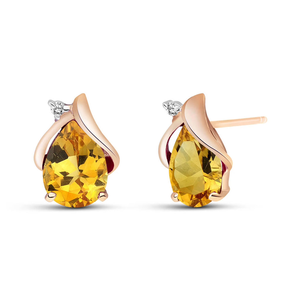 Rose Gold Stud Earrings Diamond Citrine Y2785