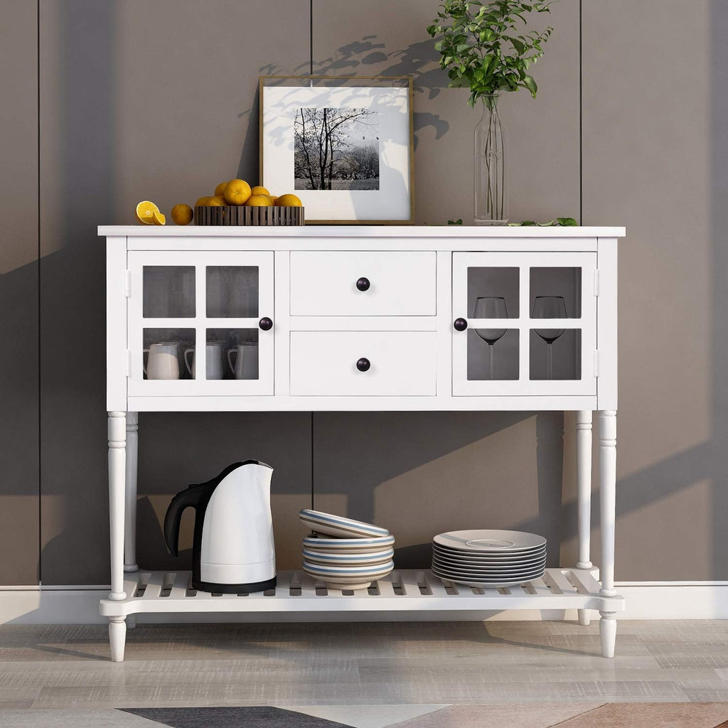 Antique Navy Console Table with Glass Doors and Drawers Z9848