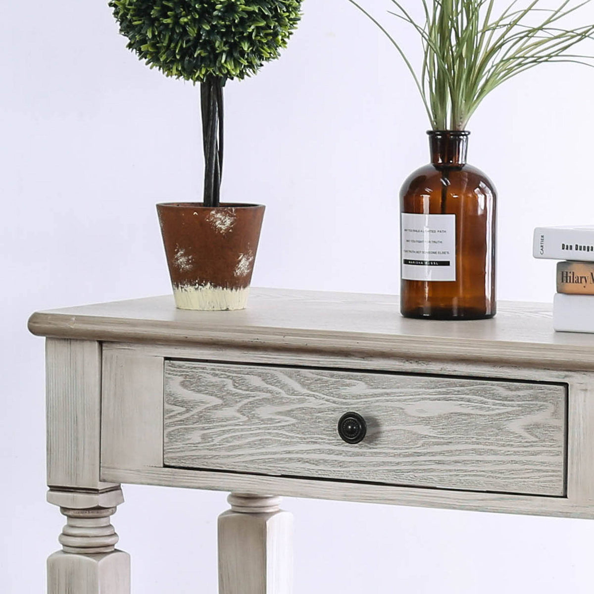 White 52-Inch Solid Wood 2-Drawer Sofa Table X144057