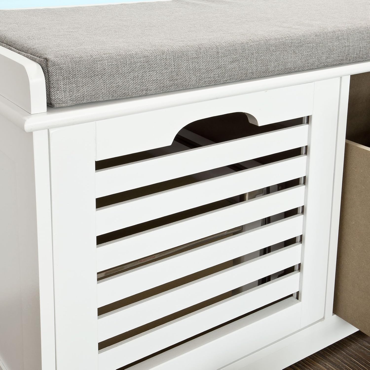 White Storage Bench with 2 Drawers & Removable Seat Cushion T247