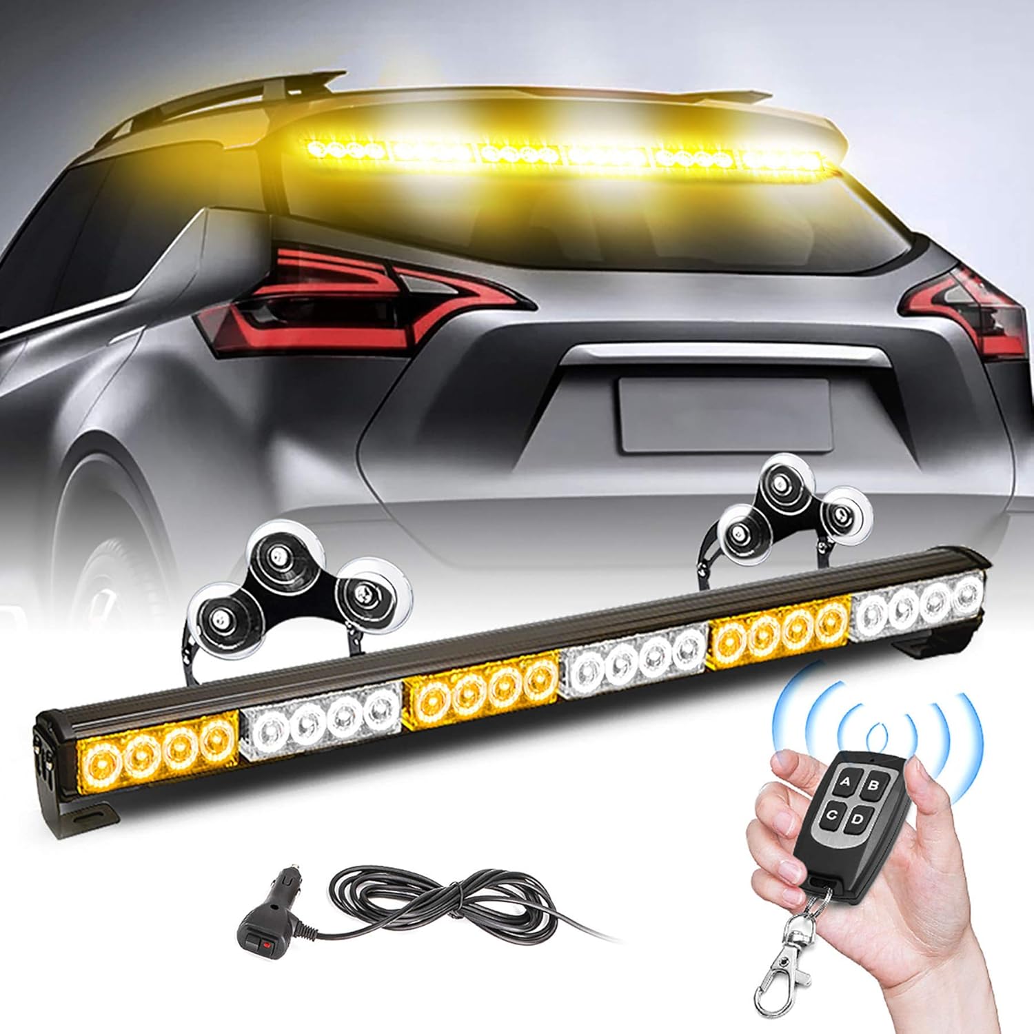 27 Inch 6 Panel LED Strobe Light Bar with Wireless Remote Control (Blue/Amber) Pack of 2 B744