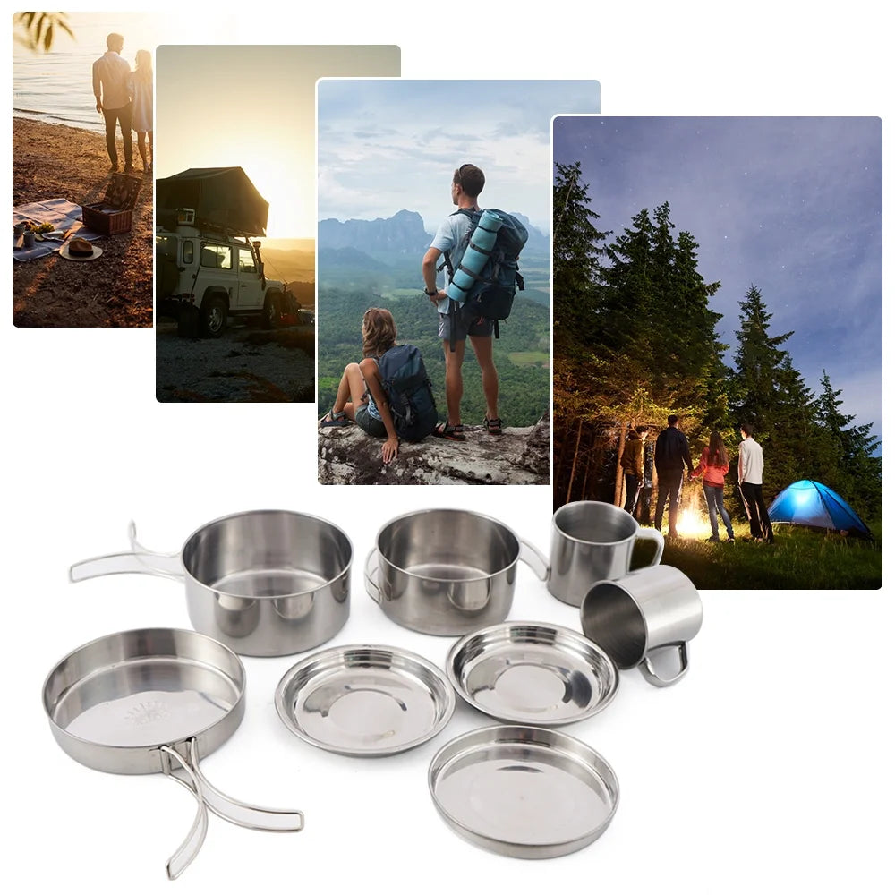 8PCS Stainless Steel Camping Cookware Mess Kit V166283