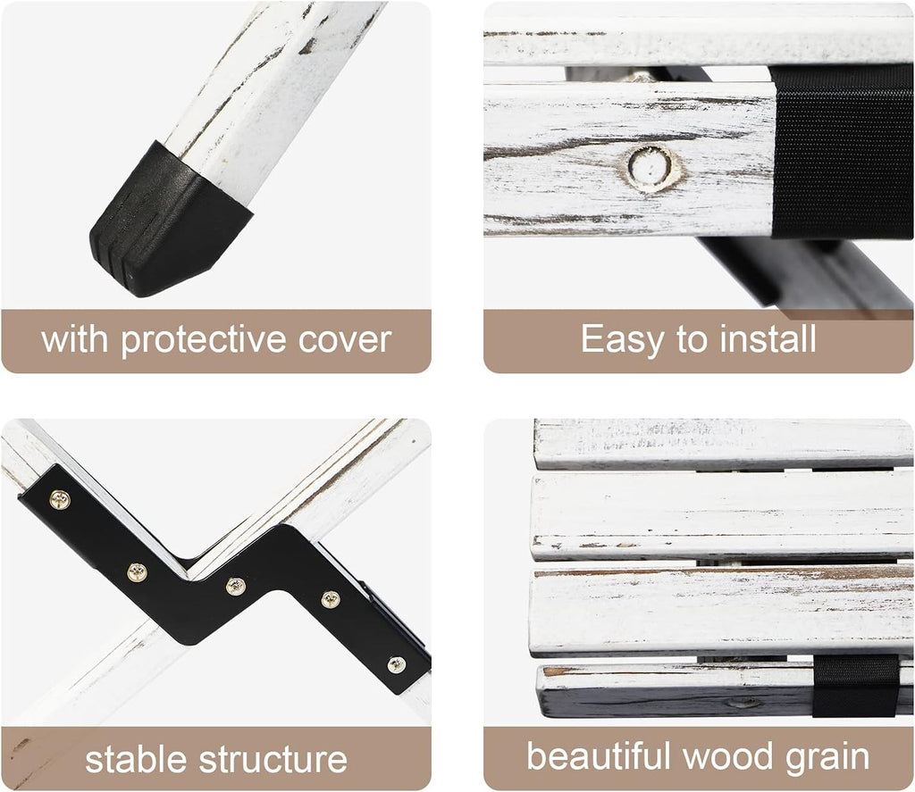 Rustic White Wood Folding Camping Table with Carrying Case D390