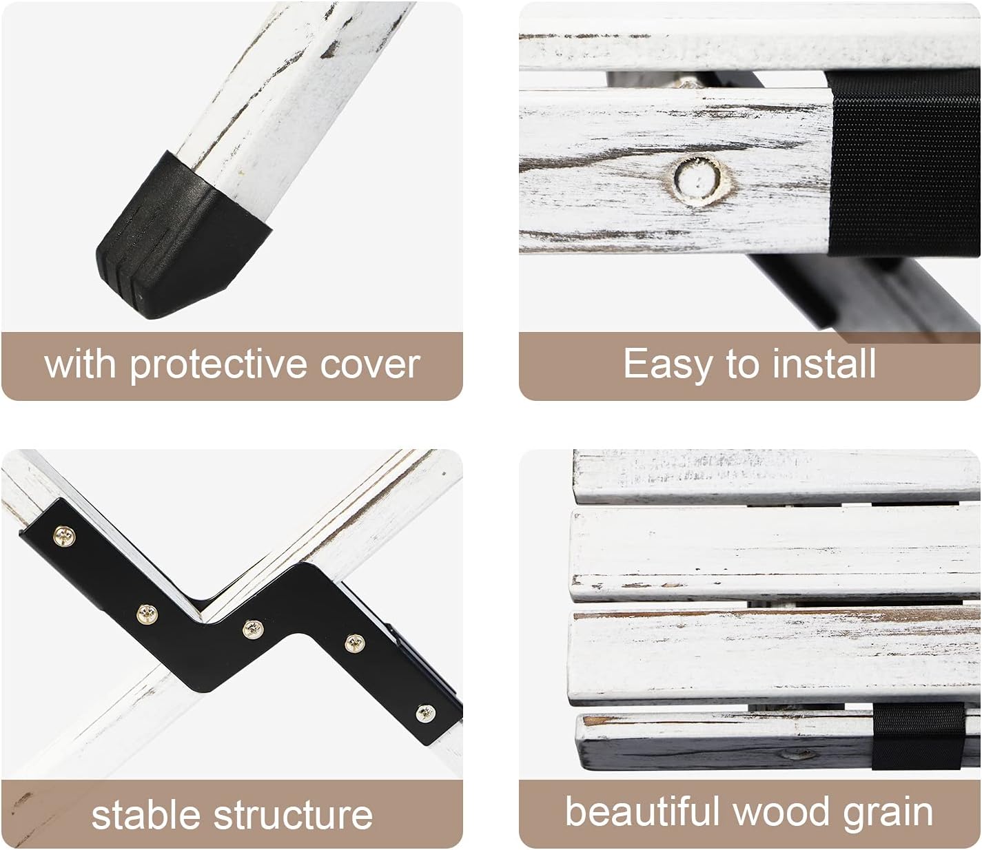 Rustic White Wood Folding Camping Table with Carrying Case D390