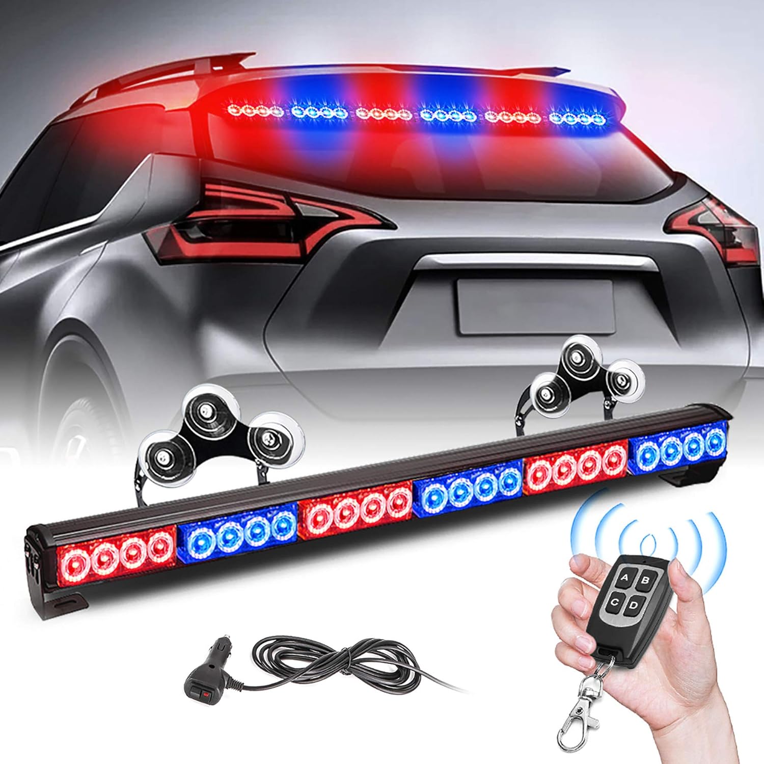 27 Inch 6 Panel LED Strobe Light Bar with Wireless Remote Control (Blue/Amber) Pack of 2 B744