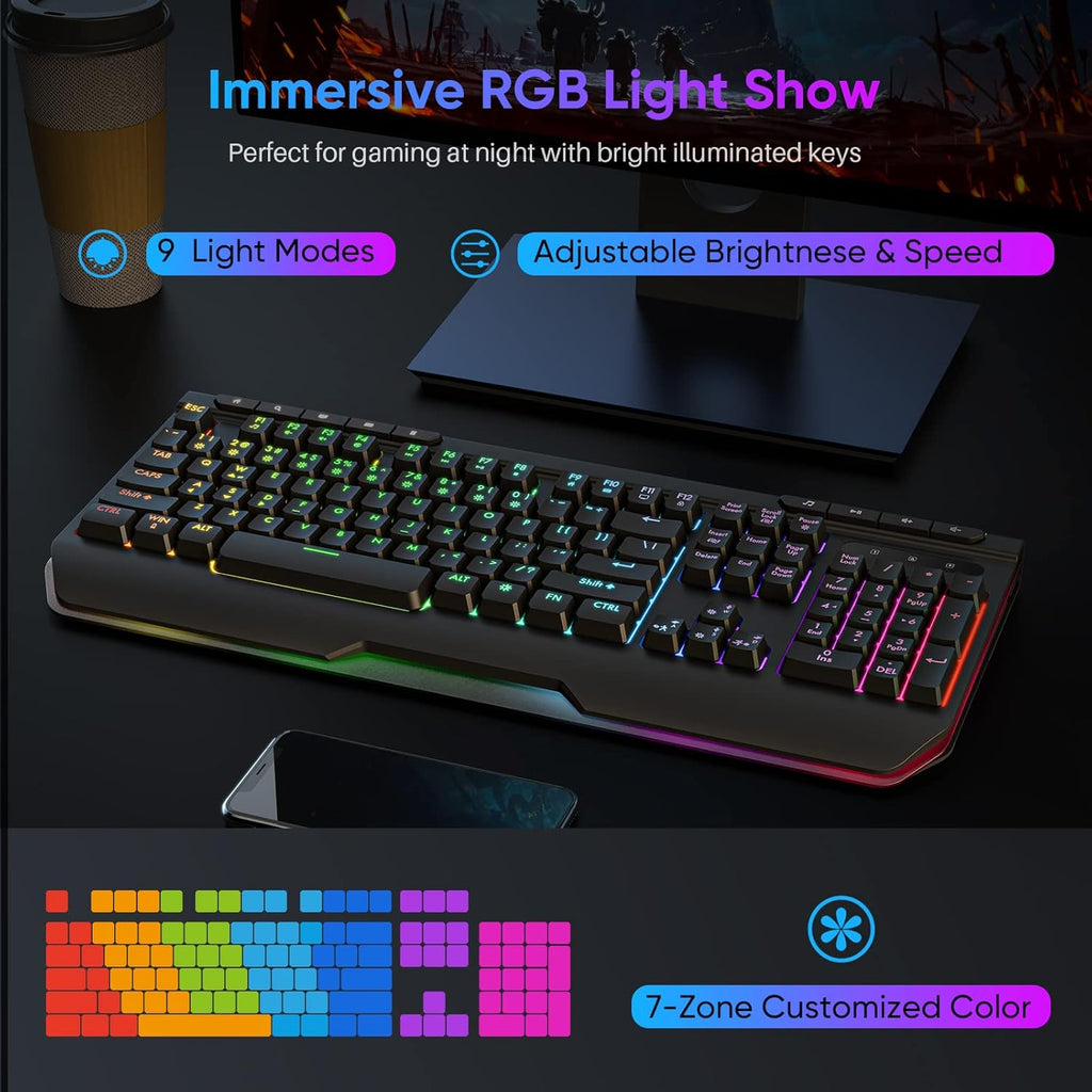 RGB Wired Full Size Gaming Keyboard with Ergonomic Wrist Rest Y439890