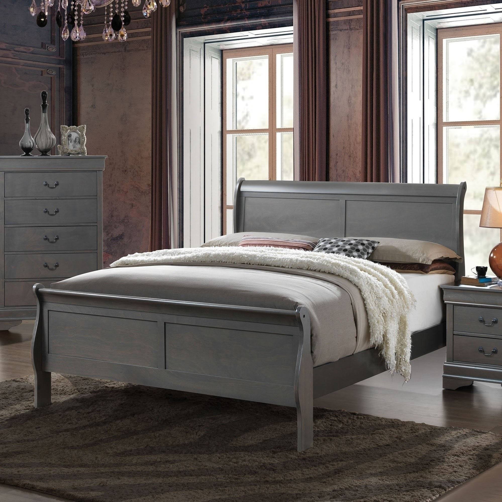Grey Solid Wood Sleigh Bed W122