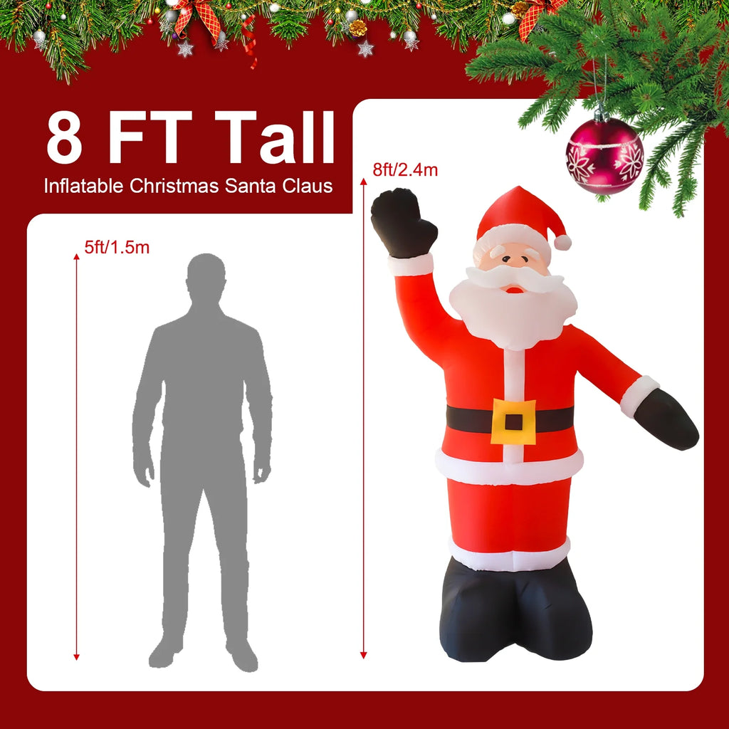 8FT Tall Inflatable Santa with Rope Floor Stakes D6124
