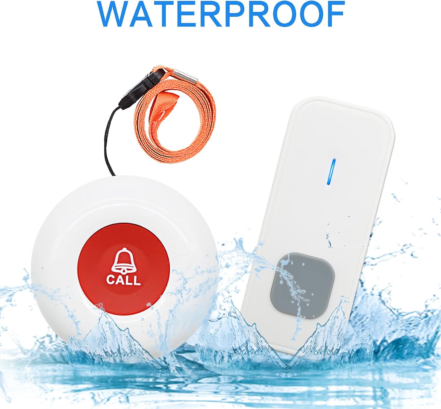 Elderly Call Button with 2 Receivers & 1 Waterproof Transmitters & 1 Doorbell C7260