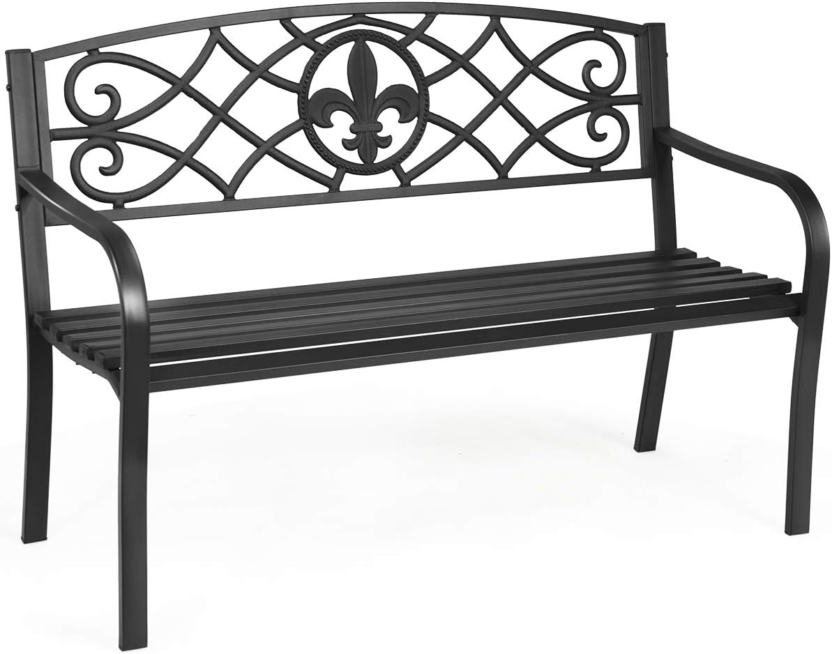 50 inch Heavy-Duty Metal Patio Bench with Pattern Backrest G6145