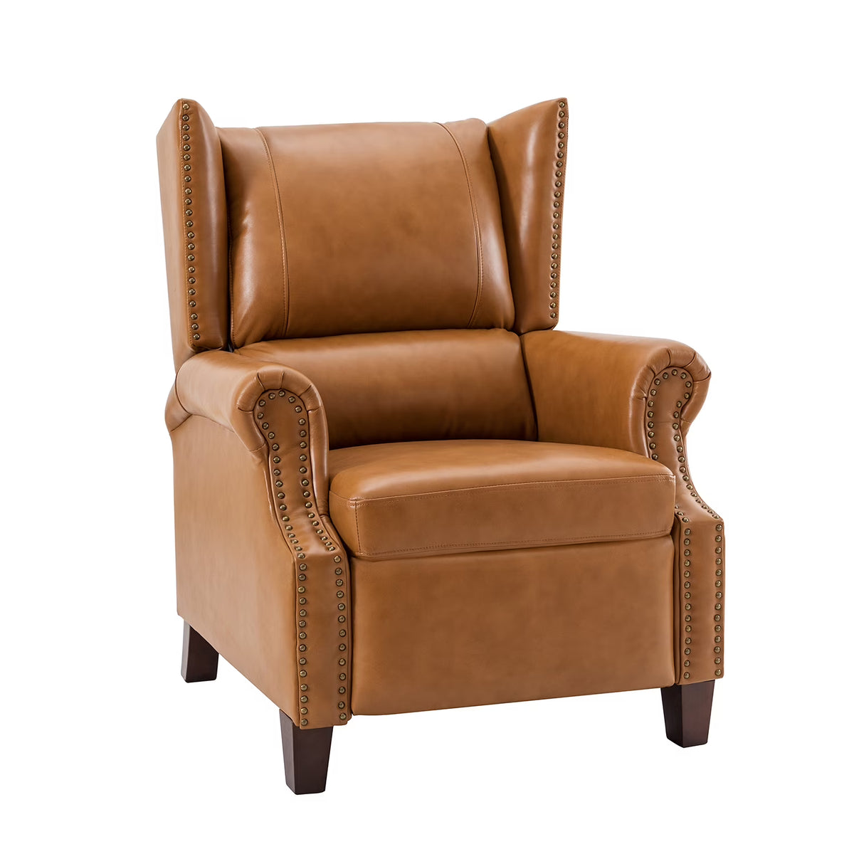 Genuine Leather Recliner with Nailhead Trims and Solid Wood Legs T753344