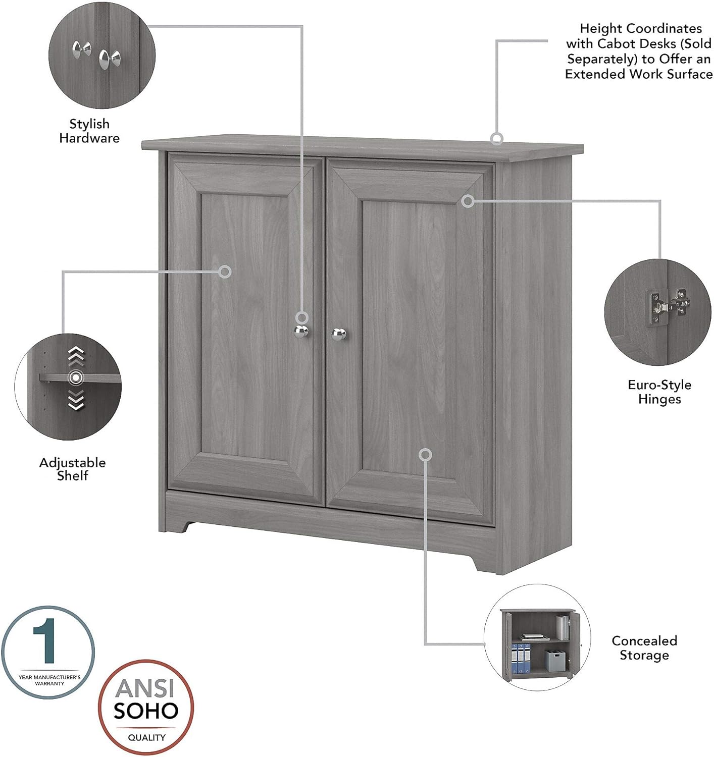 2 Door Low Storage Cabinet in Modern Gray I38553