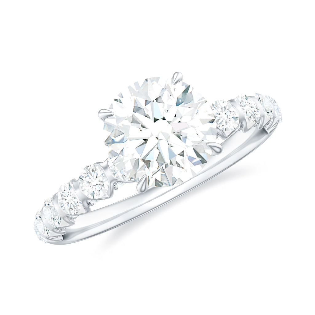 14K White Gold Moissanite Solitaire Engagement Ring with Side Stones L915543