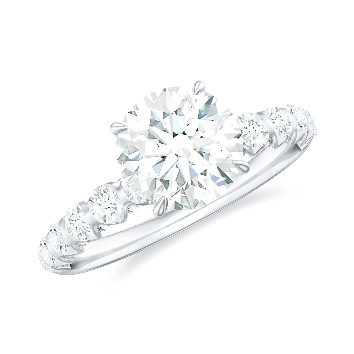14K White Gold Moissanite Solitaire Engagement Ring with Side Stones L915543