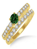 1.5 Carat Emerald & Diamond Bridal Set on 10k Yellow Gold F462251