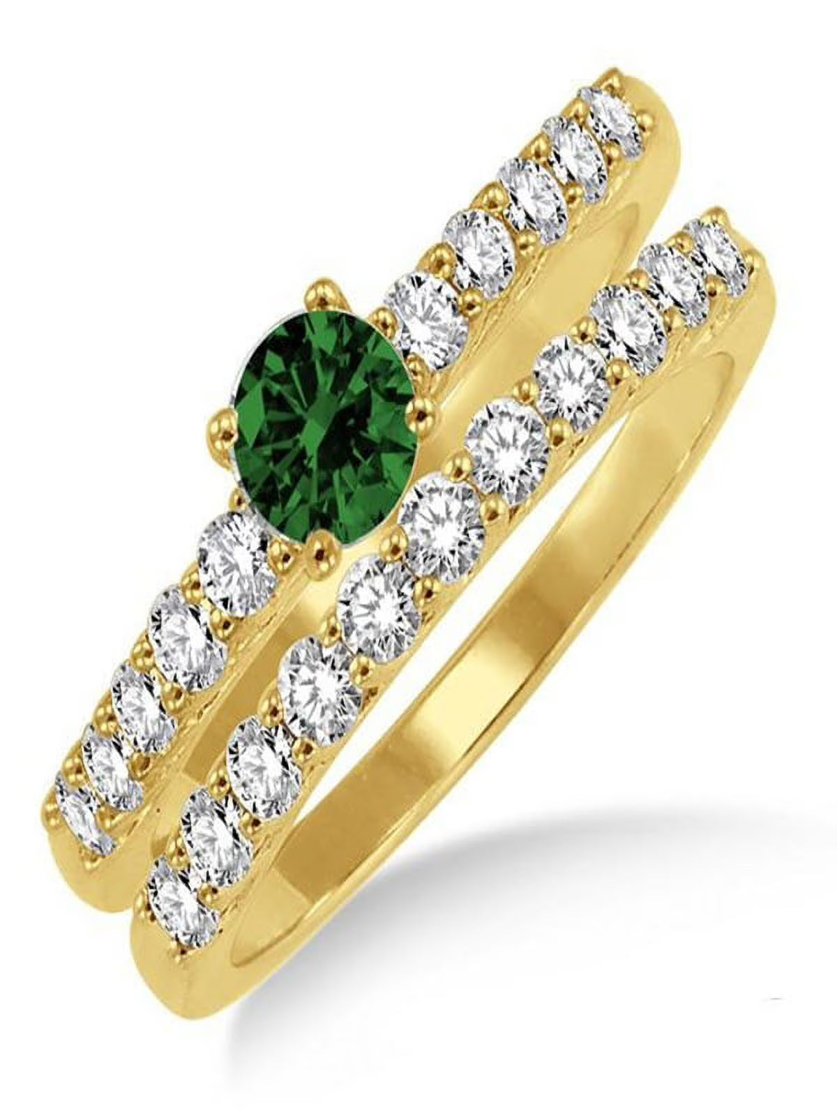 1.5 Carat Emerald & Diamond Bridal Set on 10k Yellow Gold F462251