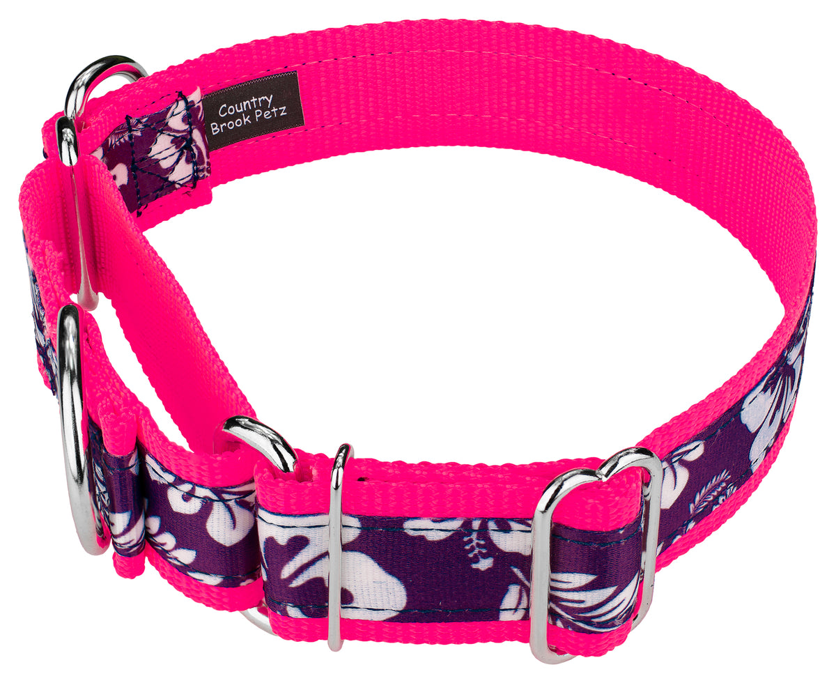 Purple Hawaiian Martingale Dog Collar, 1 1/2 inch, Large R4925