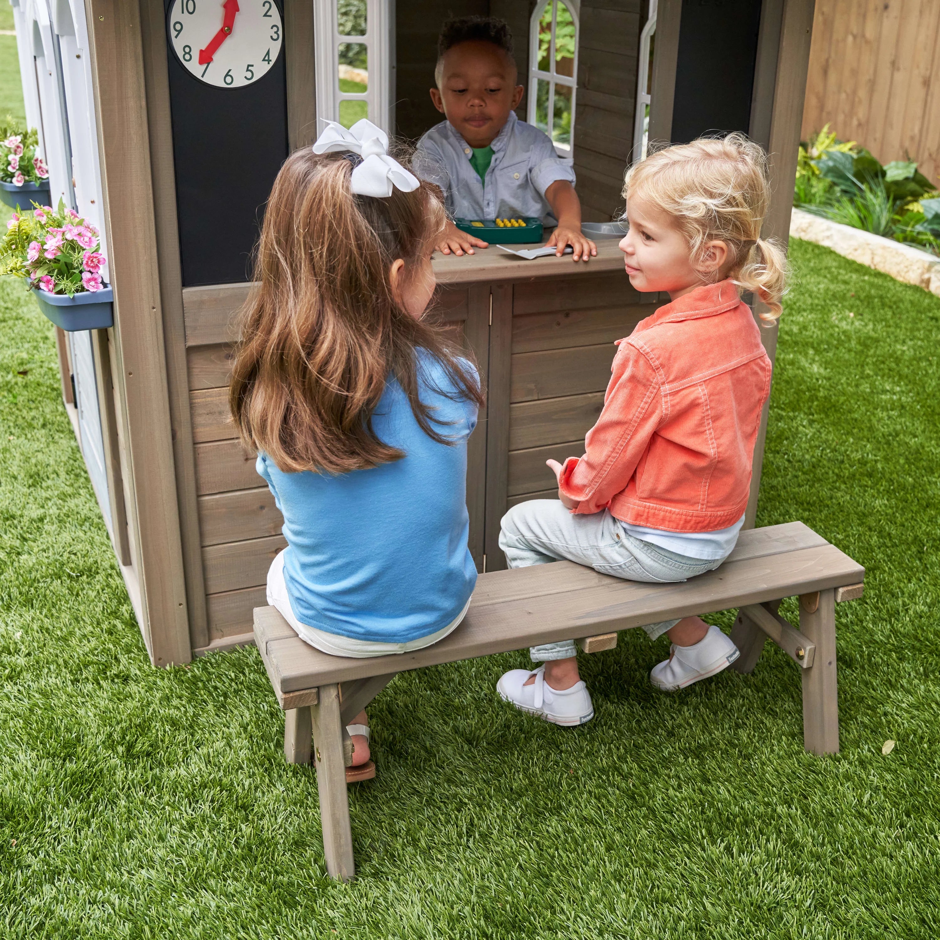 Wooden Outdoor Playhouse with Bench and Kitchen Z2617